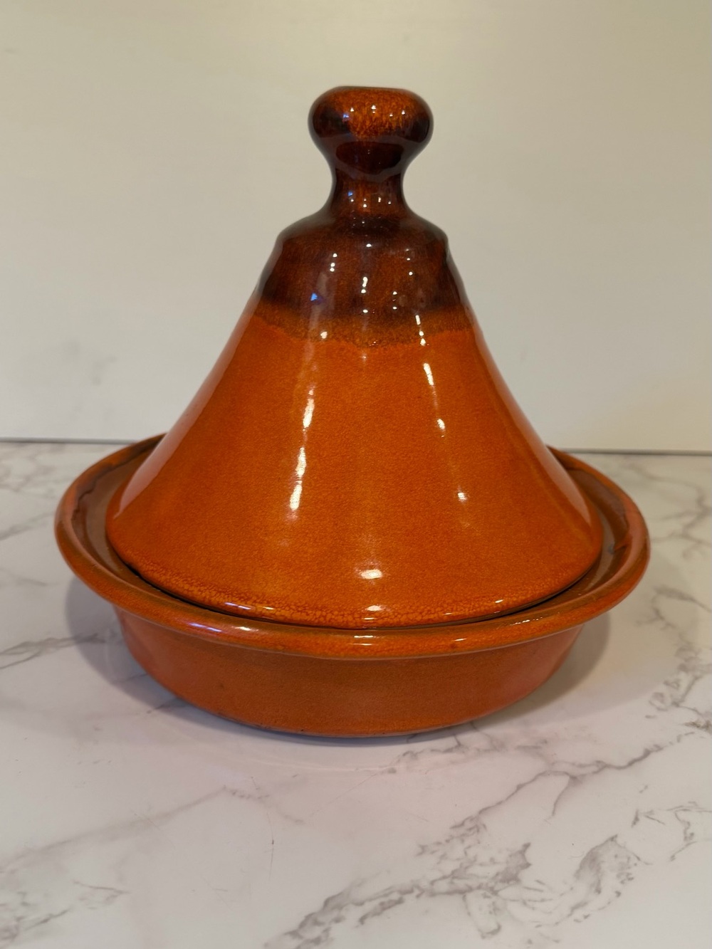 Handcrafted Glazed Ceramic Tagine. Moroccan  Serving Dish, Orange Studio Pottery